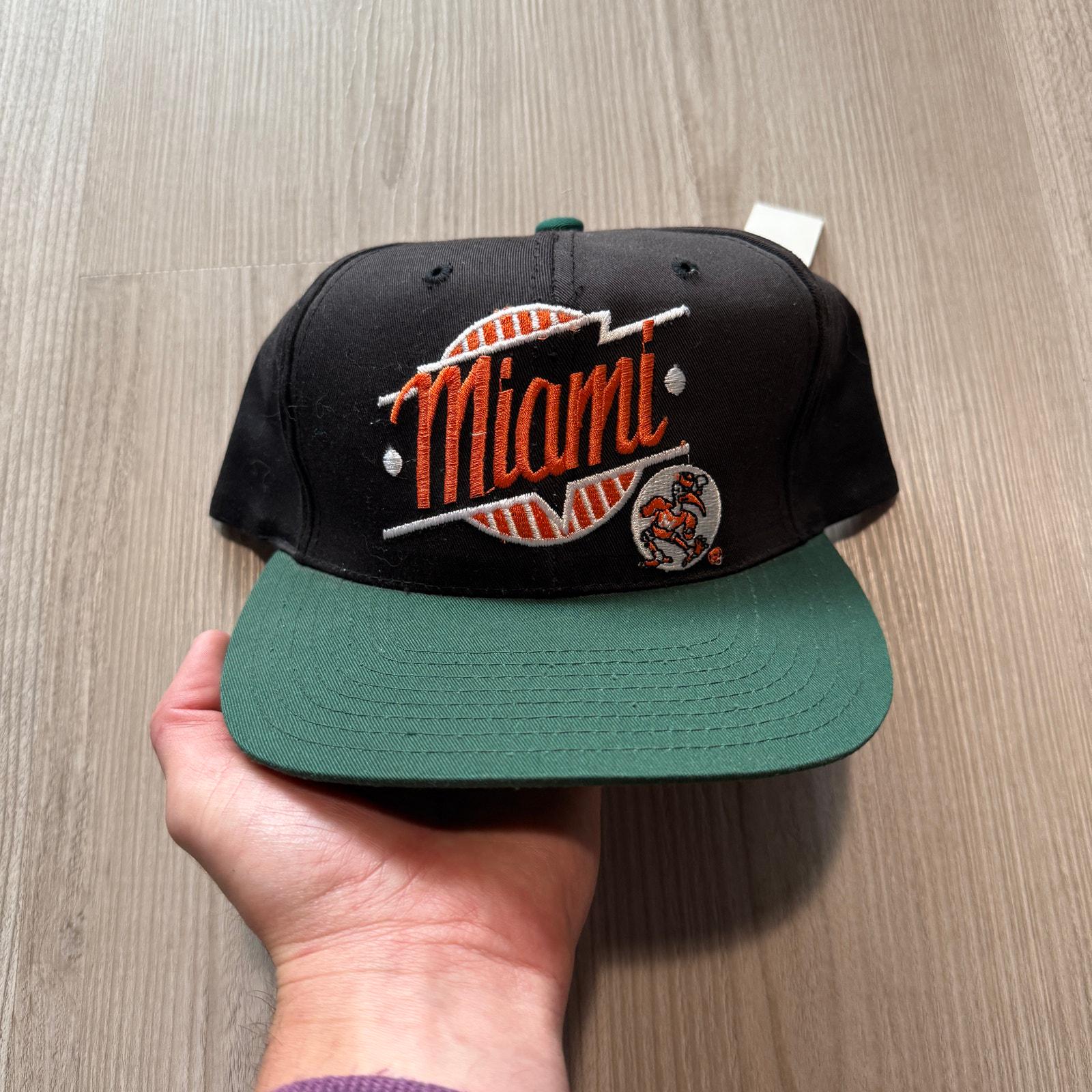 NWT Vintage 90's Miami Hurricanes Black Green Orange Snapback Hat