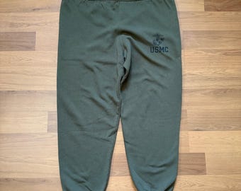 Men's Vintage 90's USMC Green Cotton Jogger Warm-Up Sweats Sweatpants Sz Large