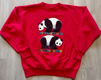 Vintage 90s Red Giant Pandas San Diego Zoo Crewneck Pullover Sweatshirt Sz Small