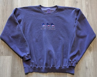 Vintage 90's Stowe Vermont Elk Faded Purple Crewneck Pullover Sweatshirt Sz XL