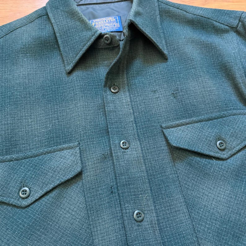 Men's Vintage Pendleton Outdoors Man Green Wool Guide Flannel Shirt Sz Medium image 3