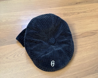 Vintage 70's Conte of Florence Black Cord Corduroy Berreta Cap Hat W/ Flaps VTG