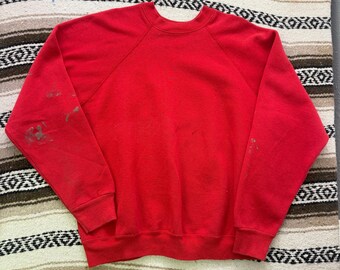 Vintage 90's Tultex Red Distressed Blank Crewneck Pullover Sweatshirt Sz Large