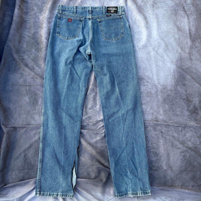 Men's Vintage Wrangler PBR Bull Riding Wester Custom Denim Blue Jeans Sz 36 x 36 image 8
