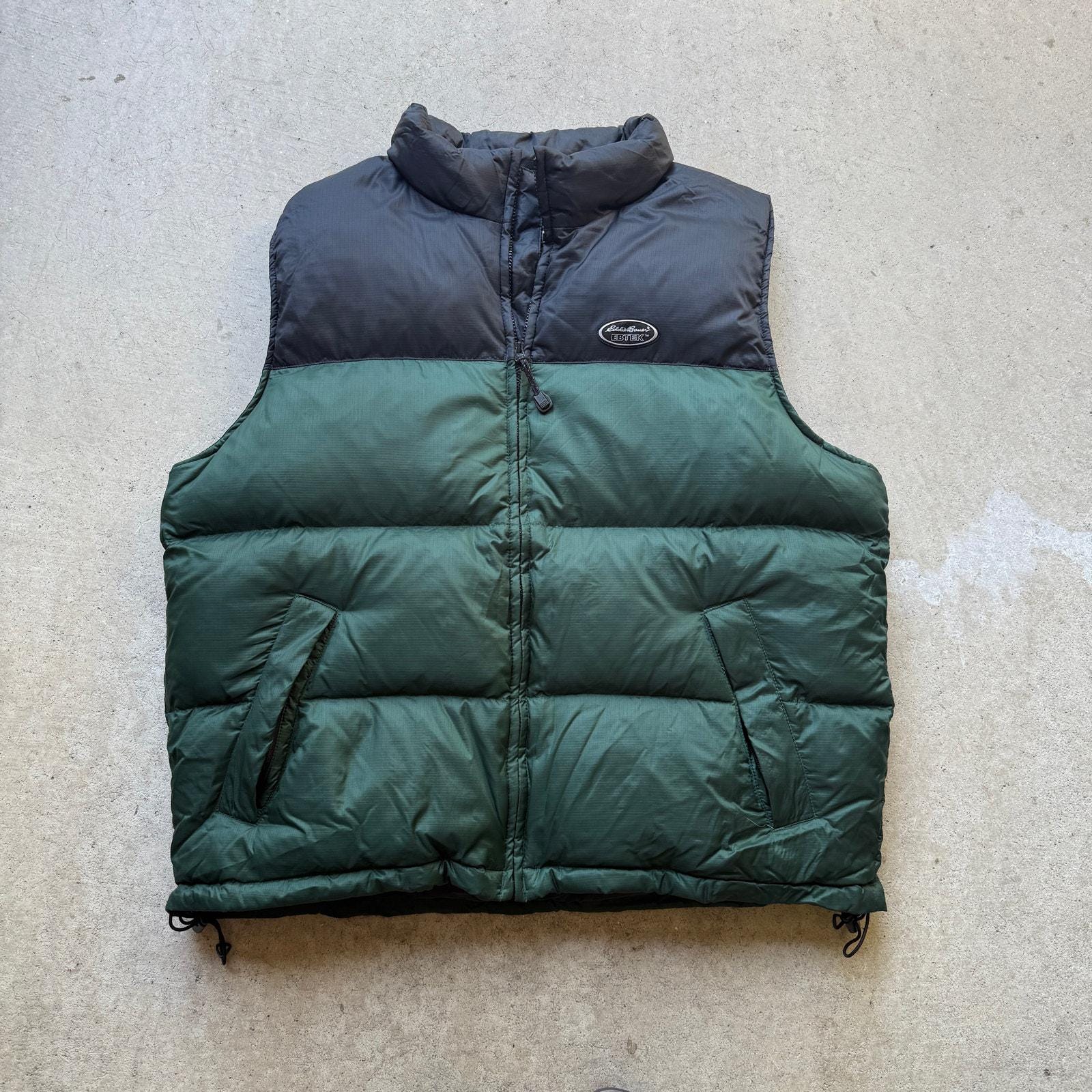 Men's Vintage Eddie Bauer Ebtek Green Black Goose Down Zip up