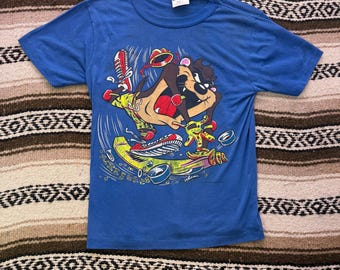 Youth Kids Vintage 90's Taz Tasmanian Devil Looney Tunes Blue Skate Shirt Sz M