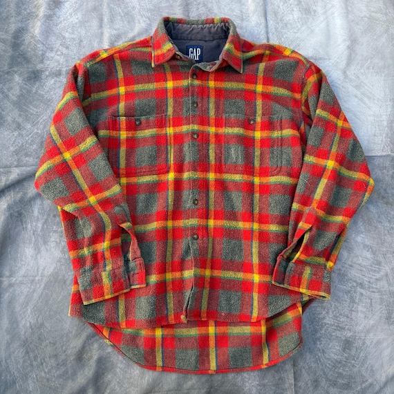 シャツ vintage 90s GAP flannel shirt Men's Vintage 90's Gap Red Yellow Flannel Button up Long Sleeve