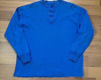 Men's Vintage 80's Gap Blank Blue Henley Thermal Knit Long Sleeve Shirt Sz XL