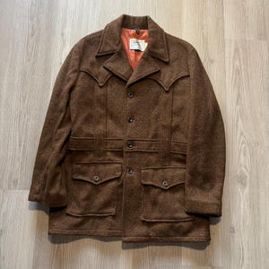 Men&#39;s Vintage 1950&#39;s H Bar C Ranchwear Brown Wool Cowboy Western Jacket Sz 42 L