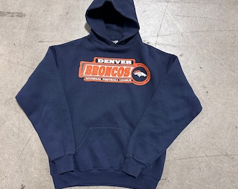 Men’s Vintage 2000 Denver Broncos Blue Hoodie Pullover Sweatshirt Sz Medium NFL