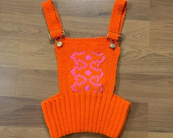 Top de punto naranja brillante hecho a mano, estilo vintage de los años 70 para mujer, talla pequeña.