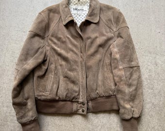 Women&#39;s Vintage Wilson&#39;s Suede Leather Brown Zip Up Bomber Flight Jacket Sz 16