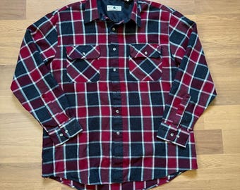 Chemise homme vintage rouge noir en flanelle des Territoires du Nord-Ouest, grande taille