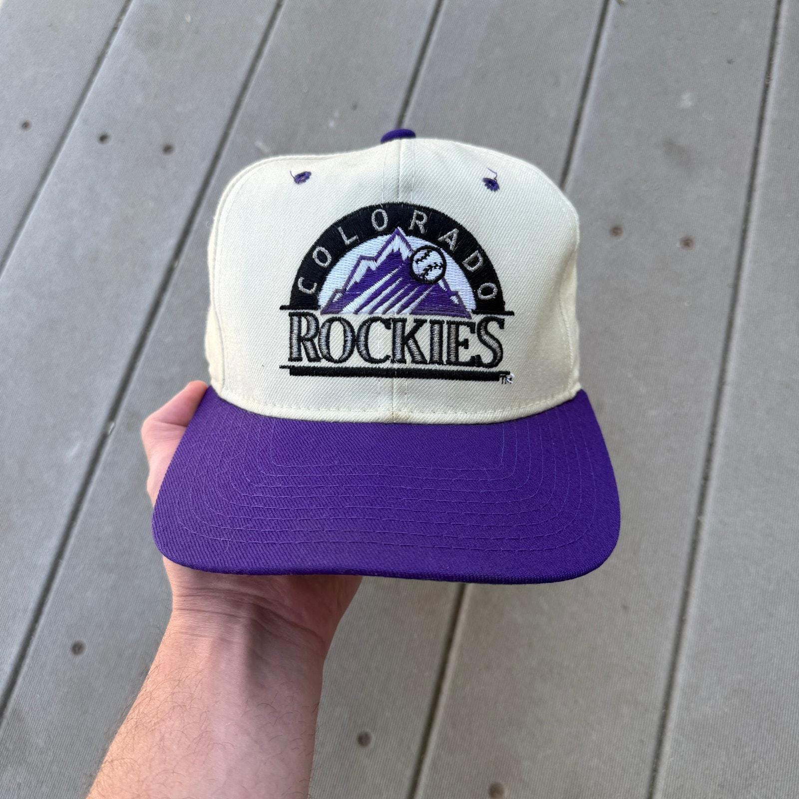 Vintage 90's Starter Colorado Rockies Cream Purple Fitted Baseball
