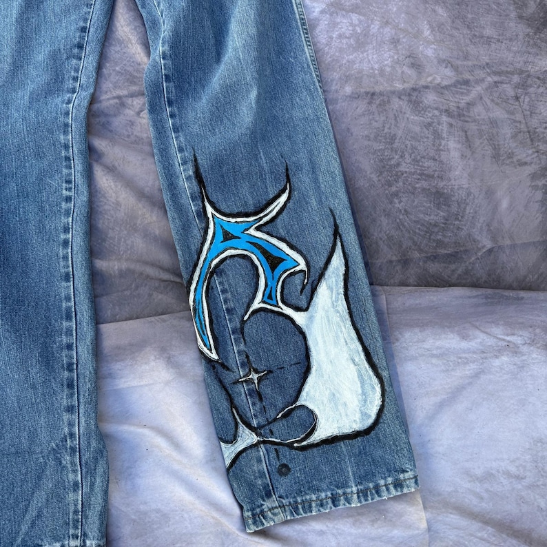 Men's Vintage Wrangler PBR Bull Riding Wester Custom Denim Blue Jeans Sz 36 x 36 image 2