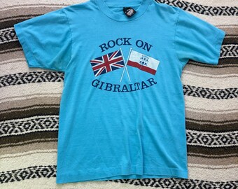 Vintage 90's Rock On Gibraltar Limestone British Territory Blue Shirt Sz Medium