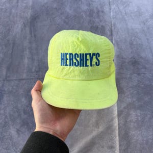 Vintage 80&#39;s Hershey&#39;s Chocolate Neon Green Nylon Snapback Hat Cap VTG Retro