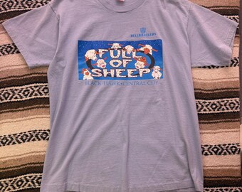 Vintage 90's Black Hawk Casino Full of Sheep Funny Poker Light Blue Shirt Sz XL