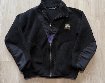 Vintage 90&#39;s Whistler Blackcomb Black Purple Fleece Zip Up Bomber Jacket Sz S