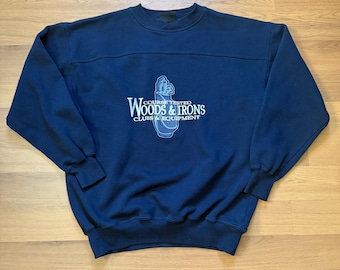 Vintage 90's Woods & Irons Golf Golfing Navy Crewneck Pullover Sweatshirt Sz XL