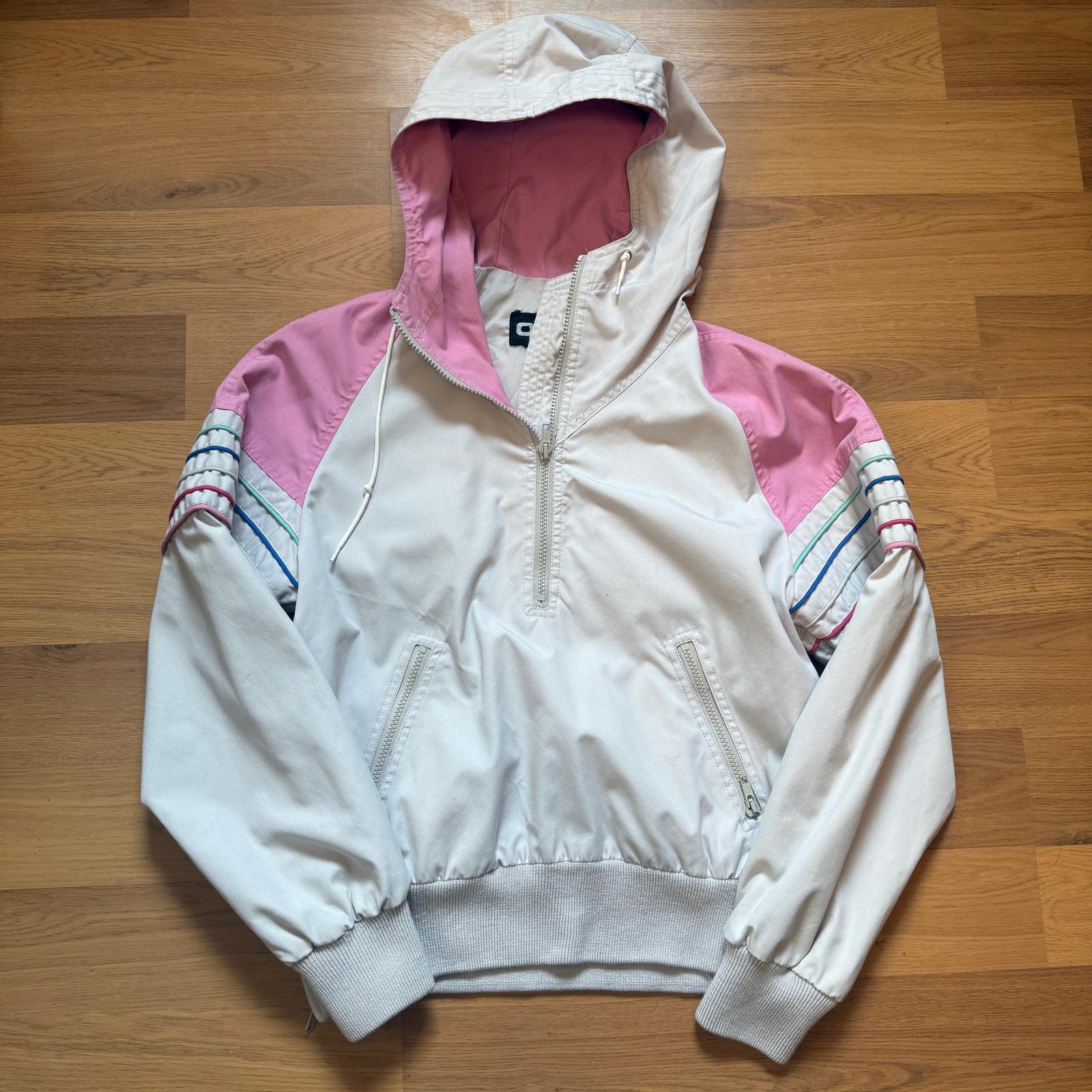 Women's Vintage 80's Ossi Skiwear Pink Hooded Pullover 1/4 Zip