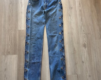 Women's Vintage Lawman Western High Rise Double Buttons Denim Jeans Sz 9 26 x 33