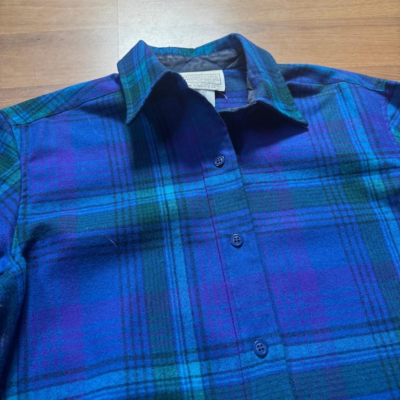 Women's Vintage 80's Pendleton Purple Blue Green Wool Flannel Shirt Sz 10 Medium image 2