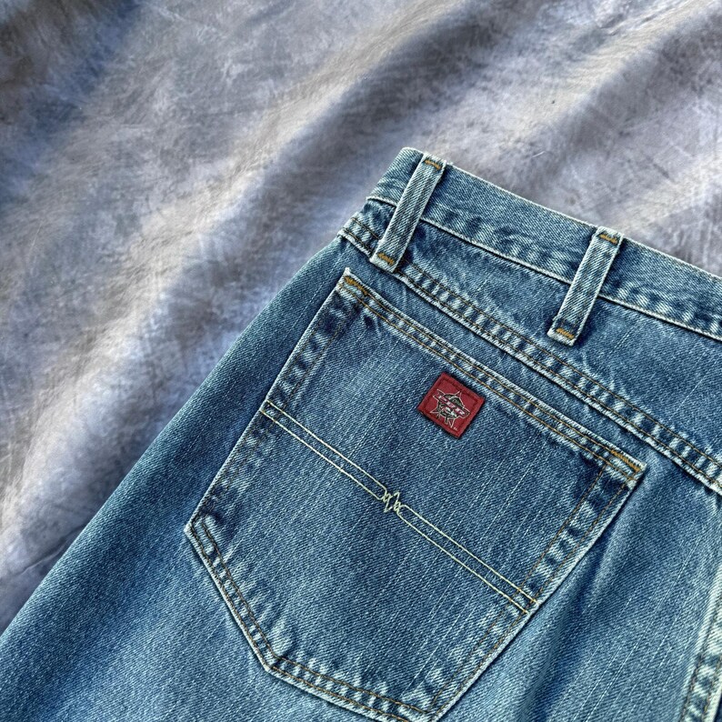 Men's Vintage Wrangler PBR Bull Riding Wester Custom Denim Blue Jeans Sz 36 x 36 image 9