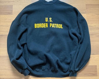 Felpa girocollo vintage anni '90 della Polizia di Frontiera degli Stati Uniti, nera, taglia XL