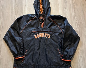 Vintage OSU Oklahoma State Cowboys Black Pullover Windbreaker Jacket Sz 2XL XXL