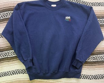 Vintage 2000's HBO Family Navy Blue TV Promo Crewneck Pullover Sweatshirt Sz L