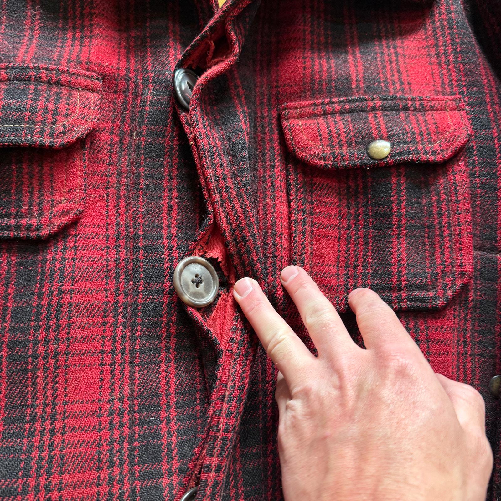 Vintage 1930's Woolrich Red Black Buffalo Plaid Wool Mackinaw