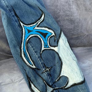 Men's Vintage Wrangler PBR Bull Riding Wester Custom Denim Blue Jeans Sz 36 x 36 image 3
