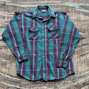 Men's Vintage Five Brothers Blue Pink Plaid Flannel Long Sleeve