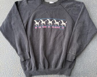 Vintage 80er Jahre "If You Got It, Flaunt It" Pferde Rundhals Pullover Sweatshirt Sz L