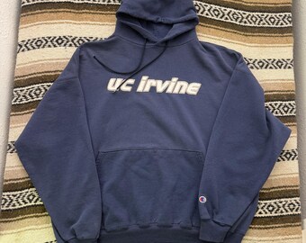 Vintage 2000's Champion UC Irvine Faded Blue Hoodie Pullover Sweatshirt Sz 2XL