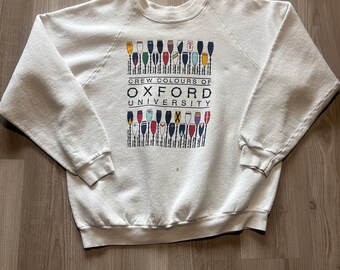 Vintage 80’s Oxford University Crew Rowing Colors White Crewneck Sweatshirt Sz L