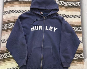 Men's Vintage 90's Hurley Navy Blue Surf Zip Up Hoodie Sweatshirt Jacket Sz XL