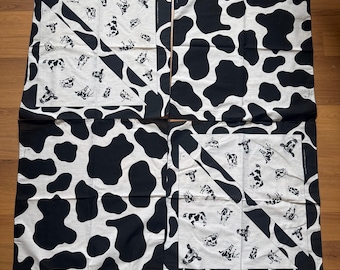 Lote de 4 pañuelos bandana vintage de los años 90 con estampado de vaca, estilo Midwest, color blanco, de 22 pulgadas.
