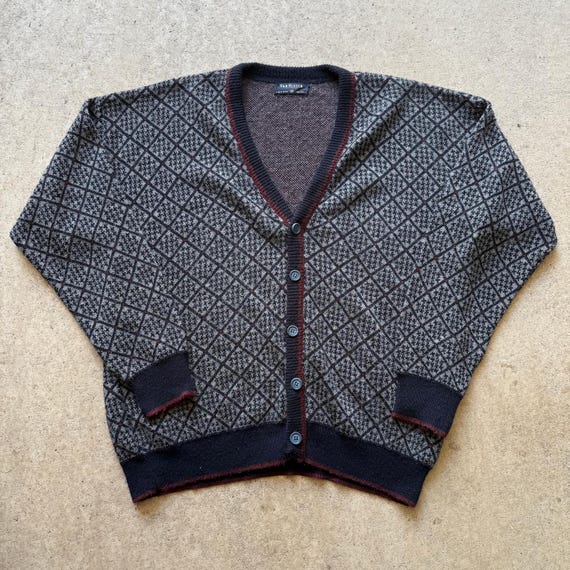 Men's Vintage 90's Van Heusen Blue Gray Red Button up Cardigan