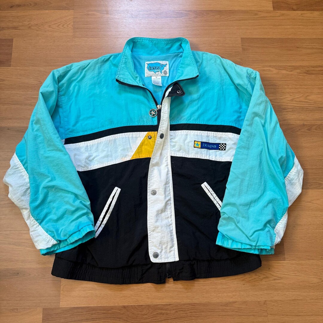 Men's Vintage 90's IXSPA Blue Black Zip up Lined Windbreaker