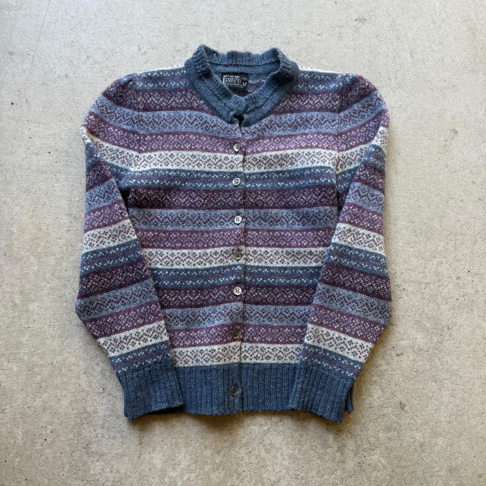 90s LANDS‘END Cotton knit cardigan Women's Lands' End Cotton Drifter Cable Cardigan Sweater