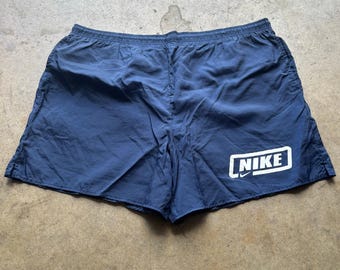 Traje de baño corto Nike azul marino con forro, estilo vintage de los años 90, para hombre, talla 2XL XXL