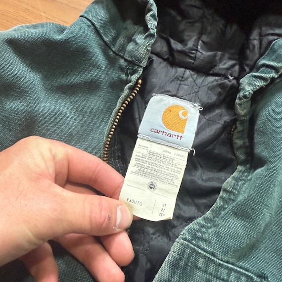 Toddler Kids Vintage 90's Carhartt Dark Green Quilted Hooded