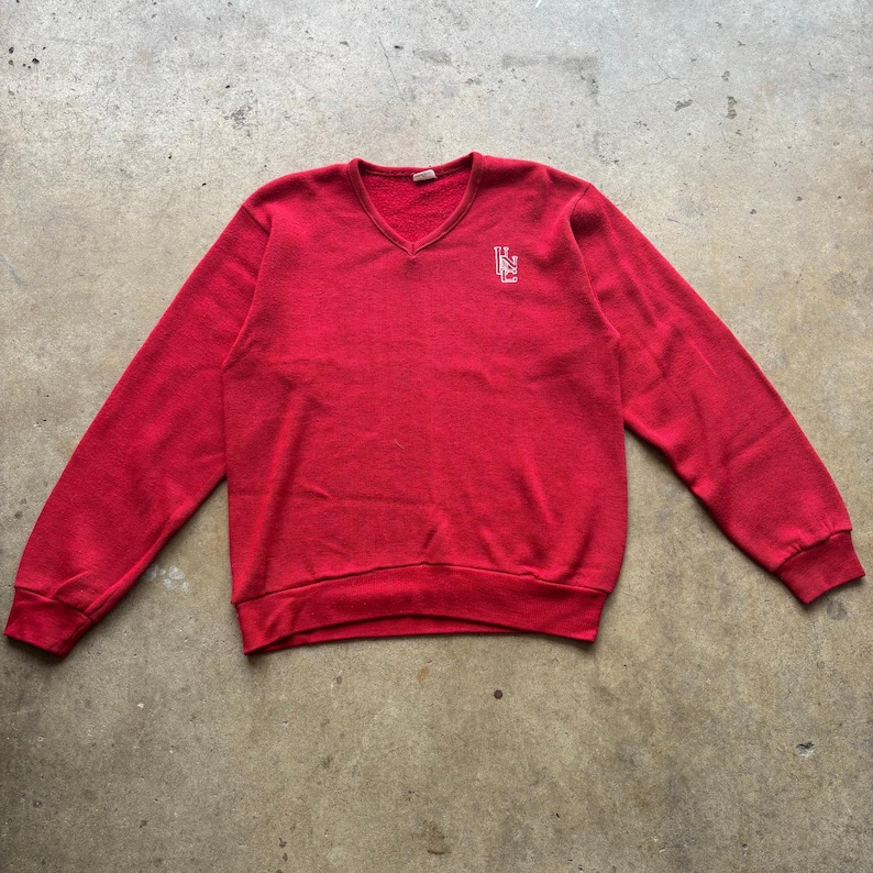 Vintage 80's Champion UNC North Carolina Tar Heels Red V-Neck Pullover Sweater M image 1