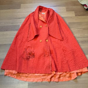 Women's Vintage 1960's Tuxster Orange Pleated Cape Duster Jacket Coat Sz Large