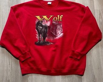 Vintage Y2k Jerzees Wolf Wolves Nature polaire ras du cou sweat-shirt 2XL