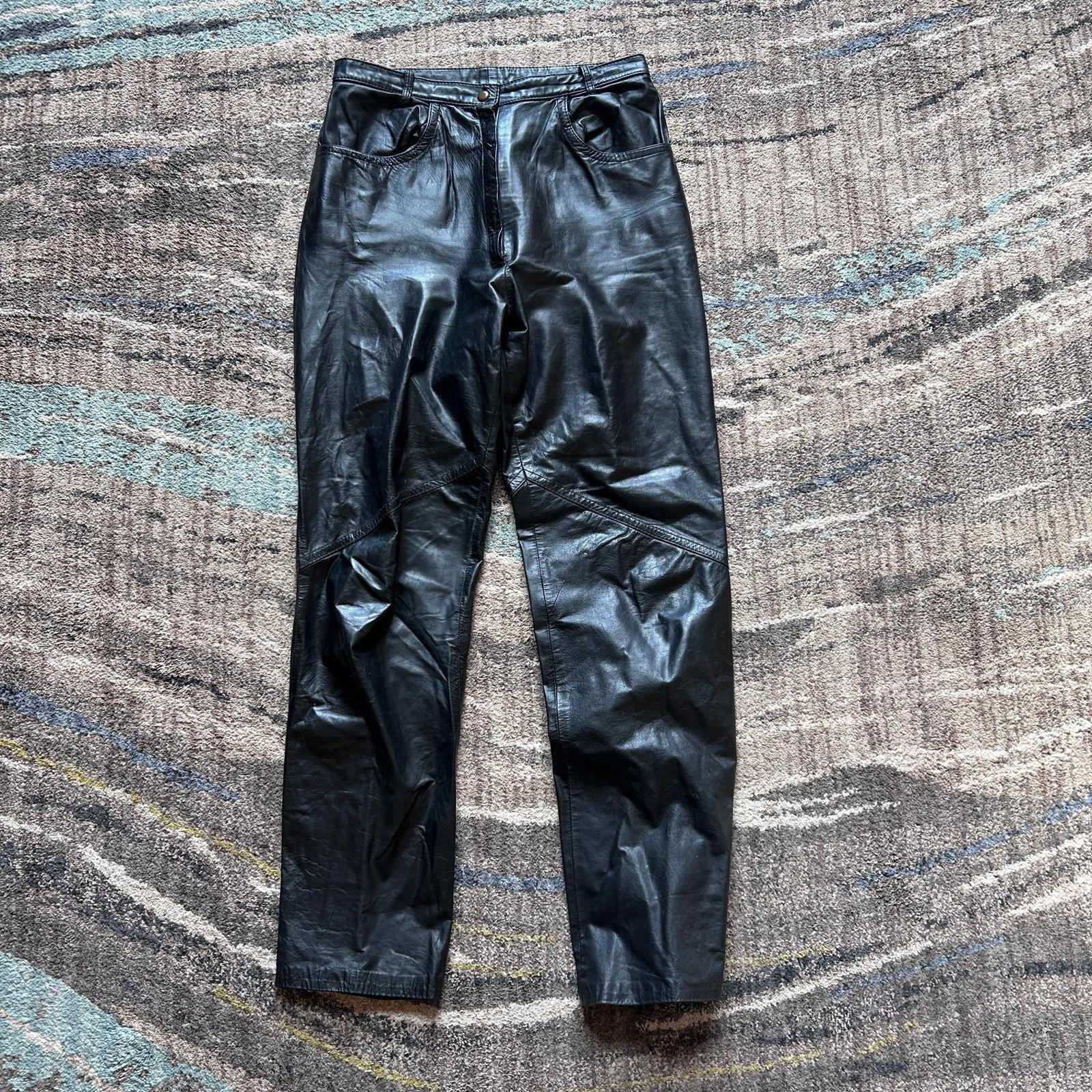 Women's Vintage 70's Montgomery Ward Black Leather Pants Sz 13/14