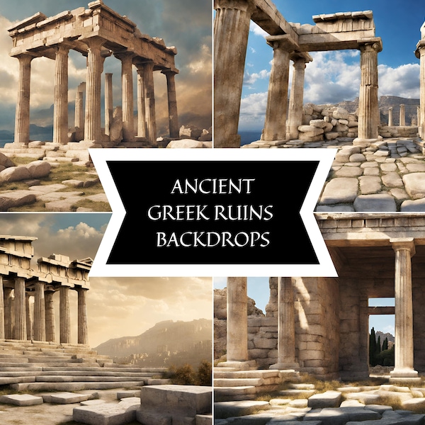 Ancient Greek Ruins Digital Backdrop Bundle - Mythical Aesthetic, Instant Download, Historical Photography Settings