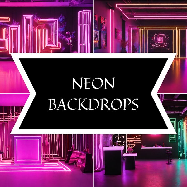 Neon Dreams Digital Backdrop Bundle - Vibrant Backgrounds for Photography, Parties, and Events - Neon Lights, Glow, and Modern Aesthetics